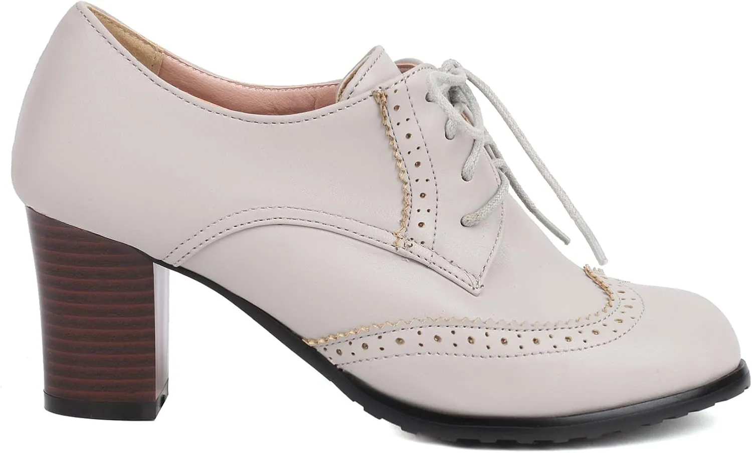 Womens Chunky High Heel Pumps Lace Up Oxfords Brogues Shoes
