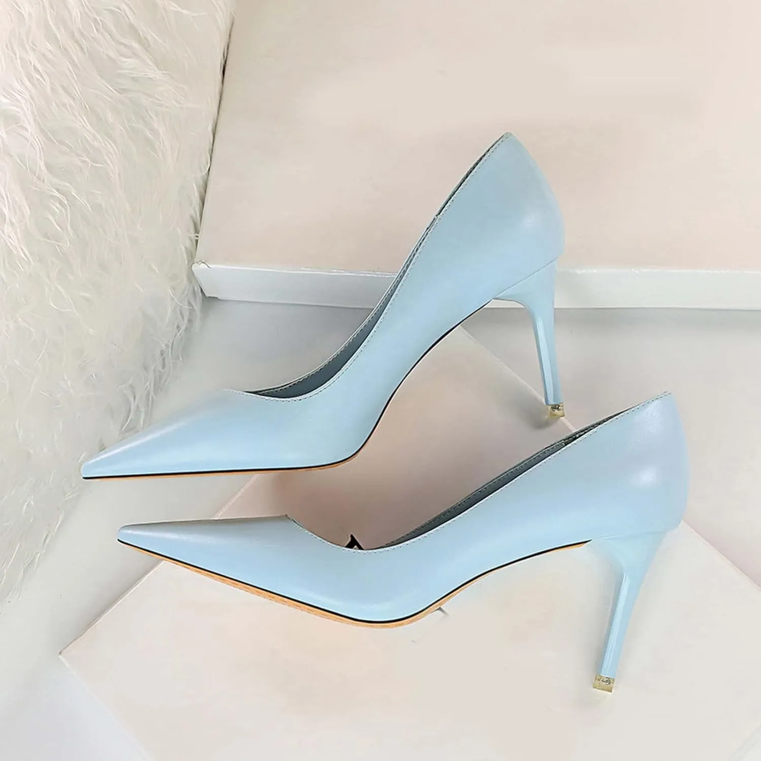 Women's Classic Pointed Toe Mid Heels Pumps Wedding Dress Office Shoes LB077