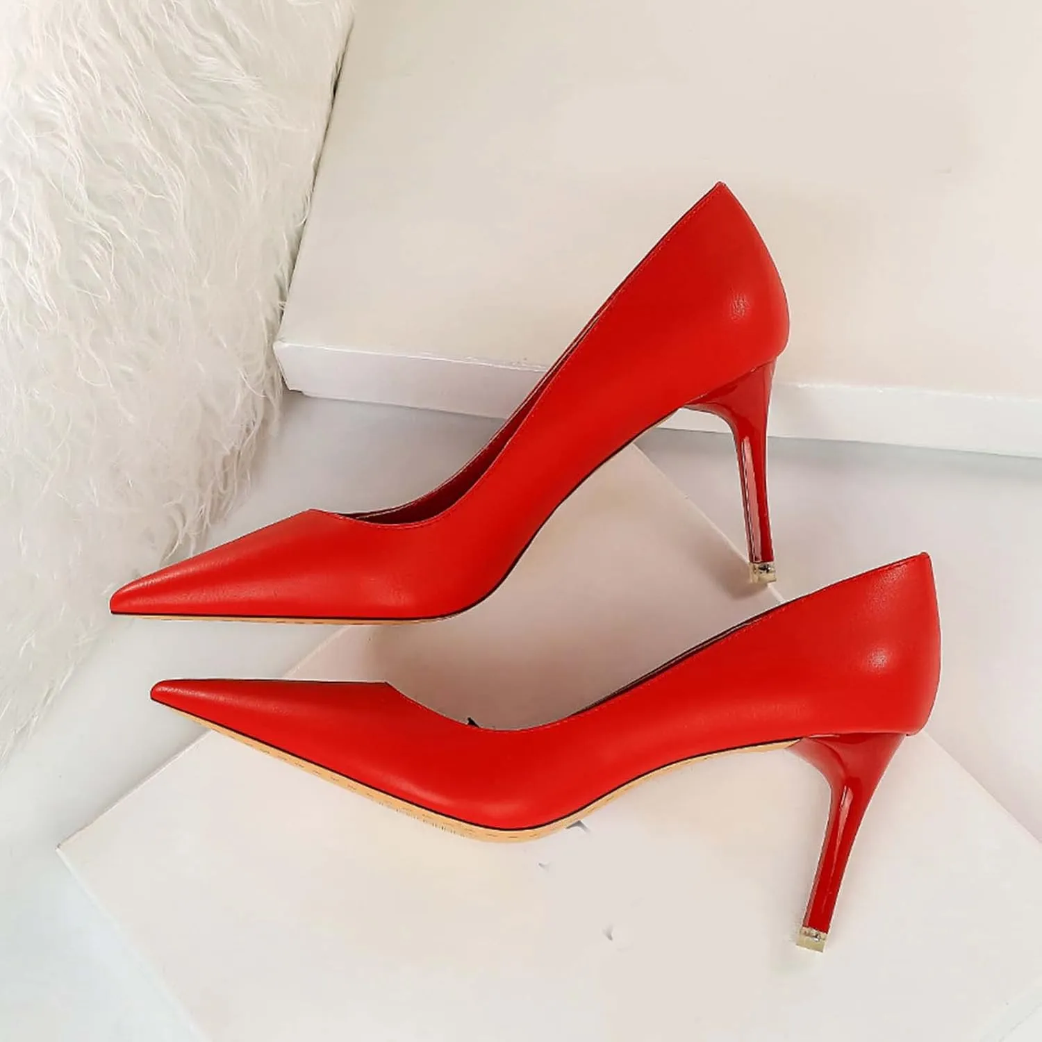 Women's Classic Pointed Toe Mid Heels Pumps Wedding Dress Office Shoes LB077