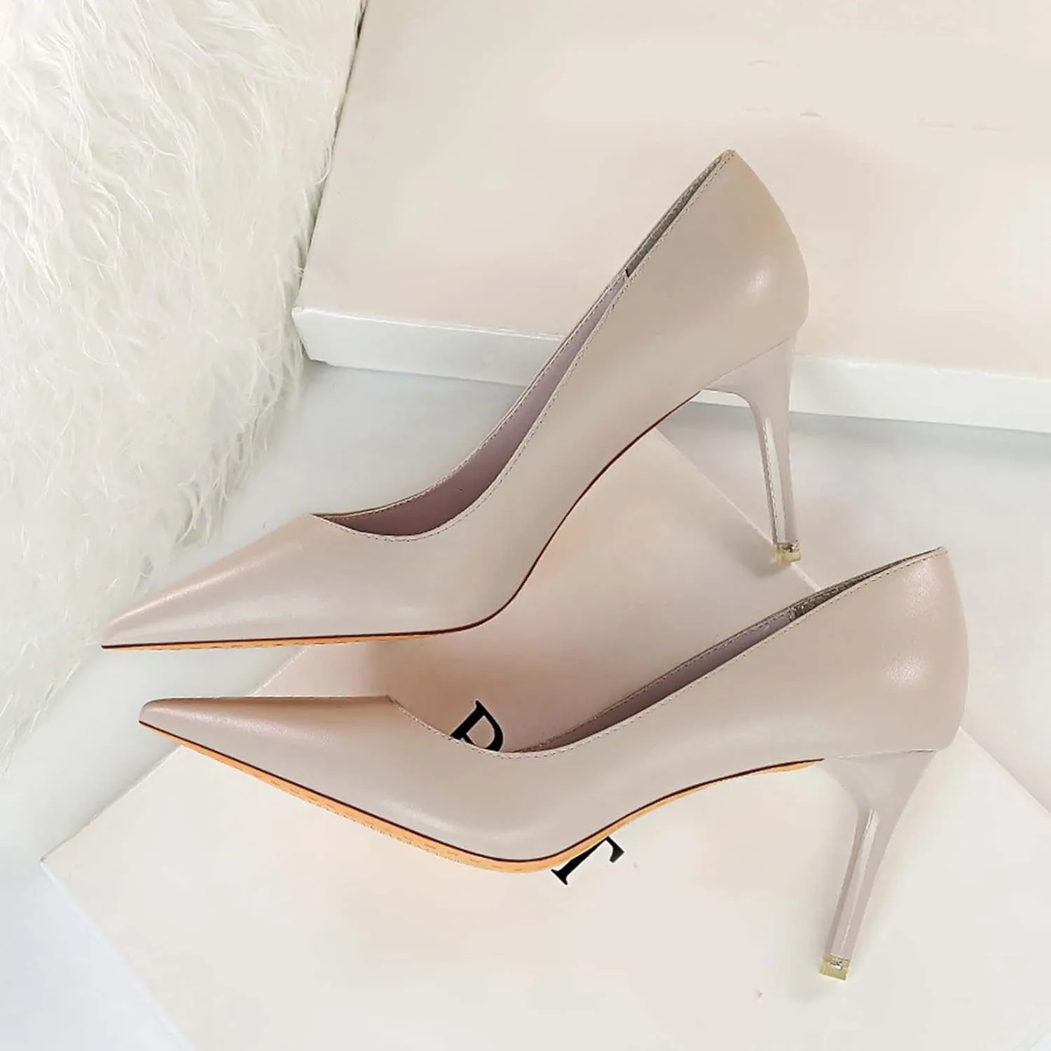 Women's Classic Pointed Toe Mid Heels Pumps Wedding Dress Office Shoes LB077