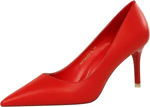 Women's Classic Pointed Toe Mid Heels Pumps Wedding Dress Office Shoes LB077