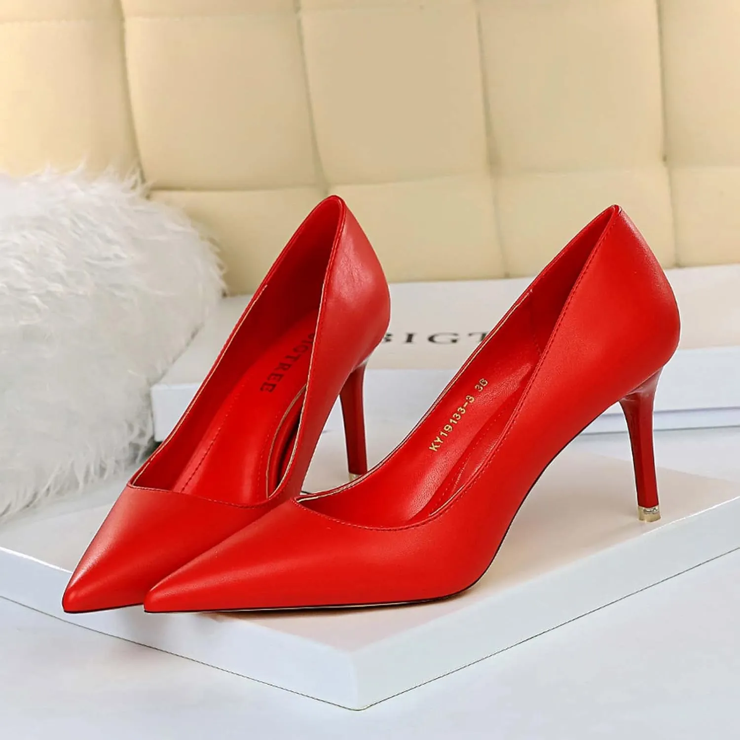 Women's Classic Pointed Toe Mid Heels Pumps Wedding Dress Office Shoes LB077