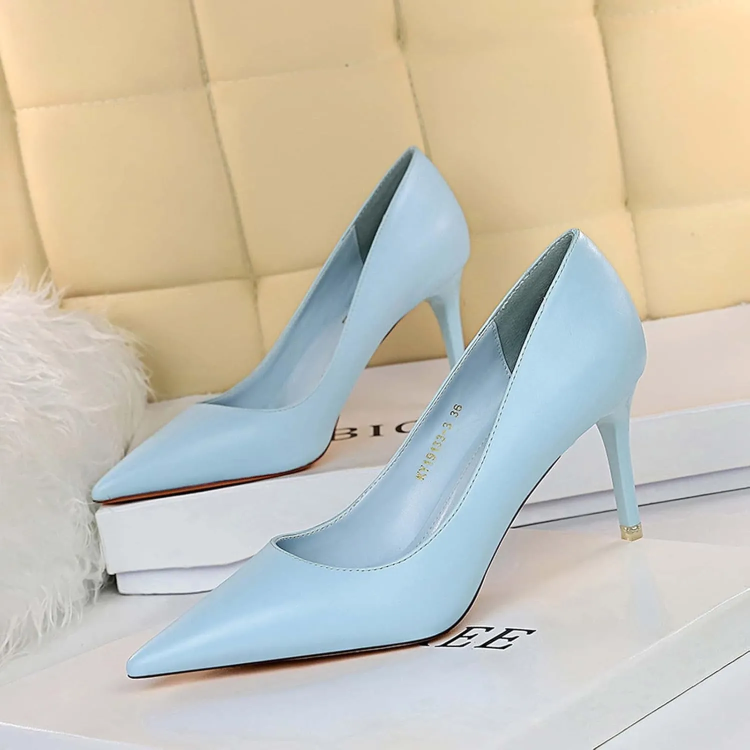 Women's Classic Pointed Toe Mid Heels Pumps Wedding Dress Office Shoes LB077