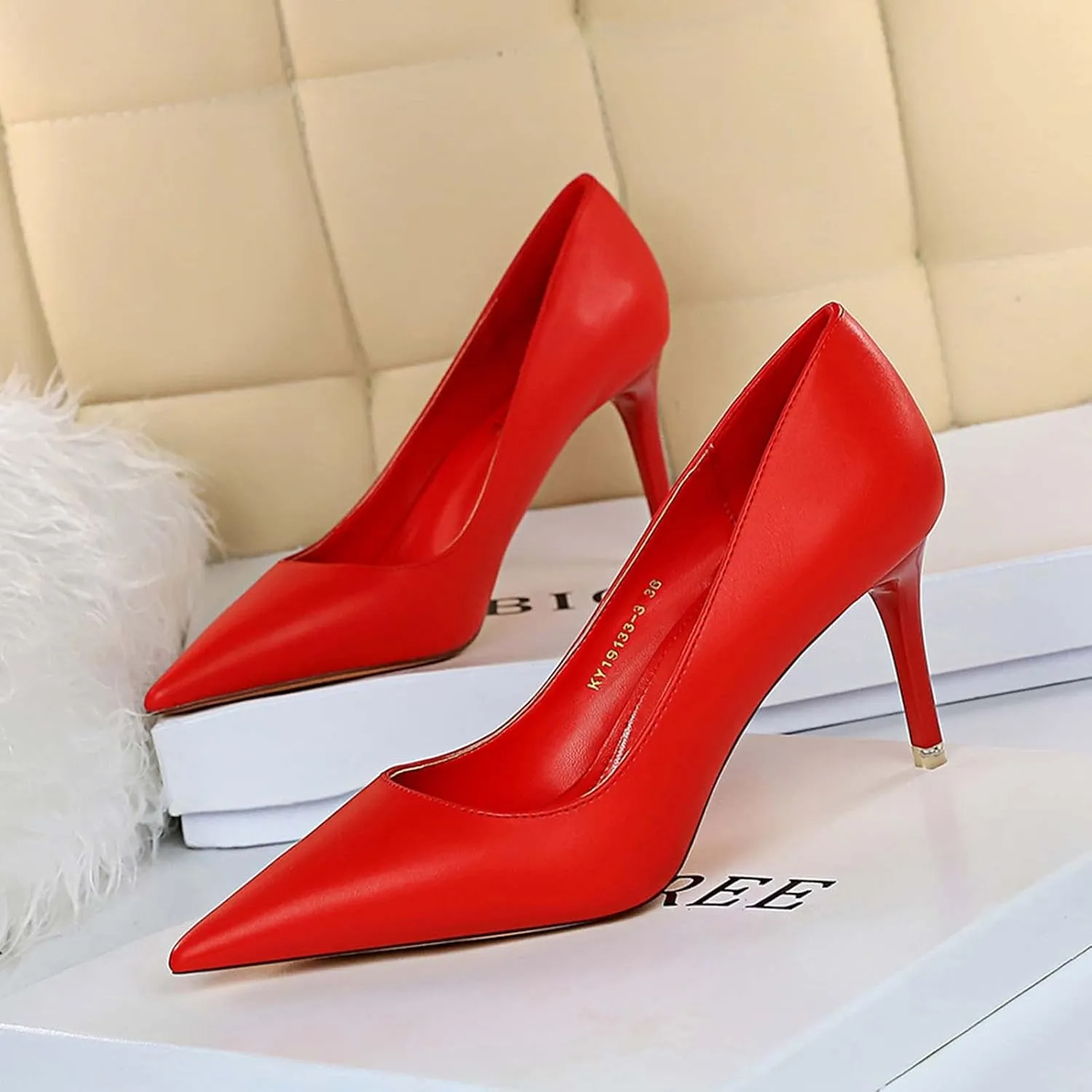 Women's Classic Pointed Toe Mid Heels Pumps Wedding Dress Office Shoes LB077