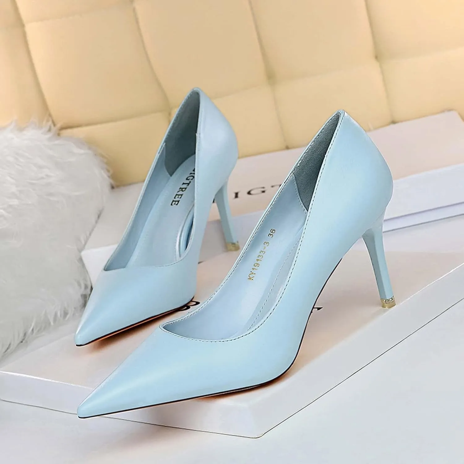 Women's Classic Pointed Toe Mid Heels Pumps Wedding Dress Office Shoes LB077