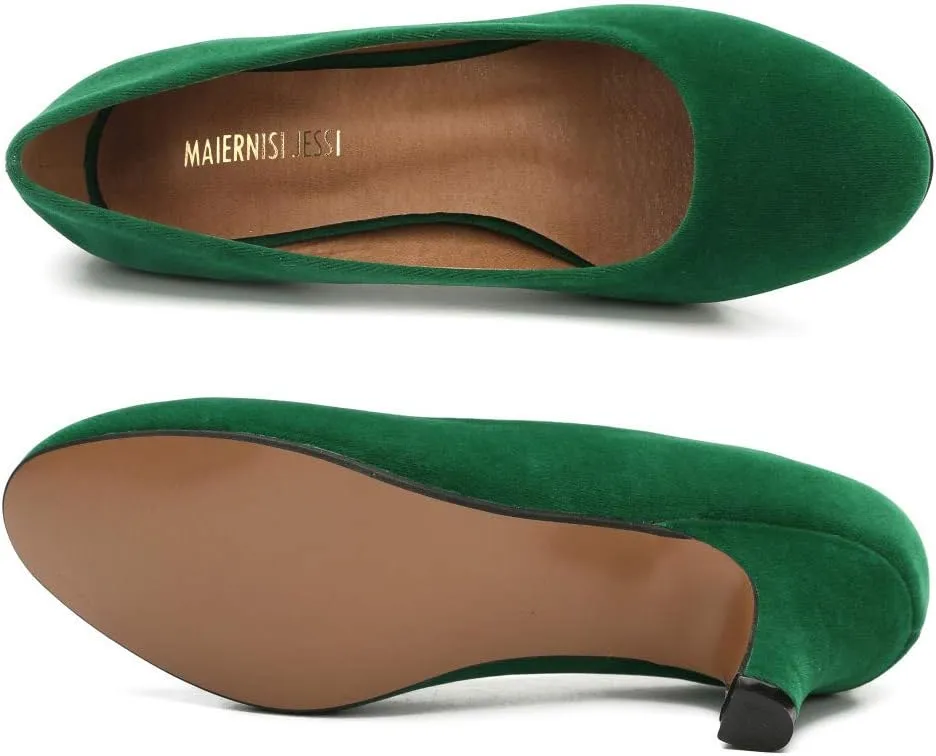 Women's Classic Round Toe Pump Kitten Low Heel Shoes
