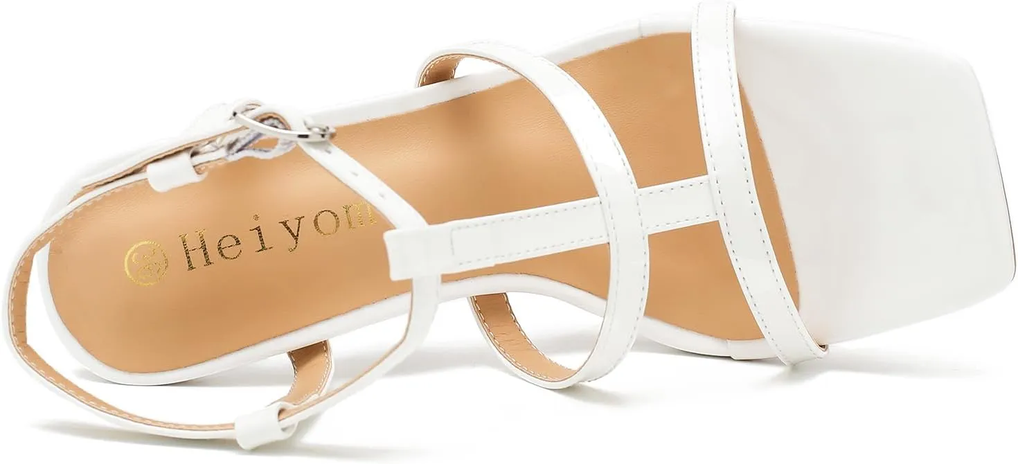 Women's Clear High Heeled Sandals Sexy Kitten Heels Square Toe Ankle Strap Wedding Dress Party Shoes