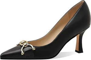 Women's Closed Toe Pointed Pumps Mid High Kitten Heels for Women Dress Shoes Womens Wedding Dressy Shoes