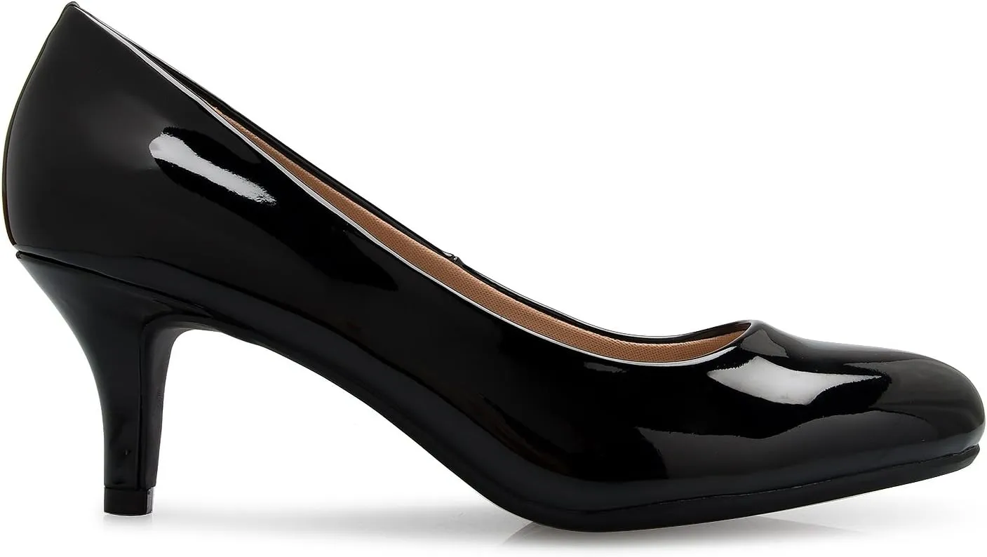 Women's Comfort Classic Round Toe Kitten Low Mid Heel Dress Pumps