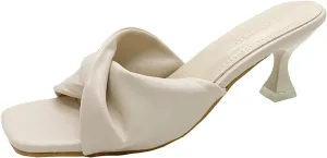 Women's Cross Strap Leather Kitten Heel Slip-On Sandals Fashion Square Open Toe Low Heel Party Mule Sandals for Daily Outdoor Evening Dating