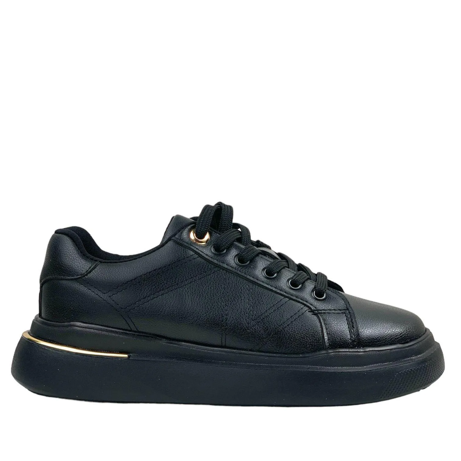 Women's Eryl BlackGold Laced Casual Sports Shoes Sneaker 3 Cm