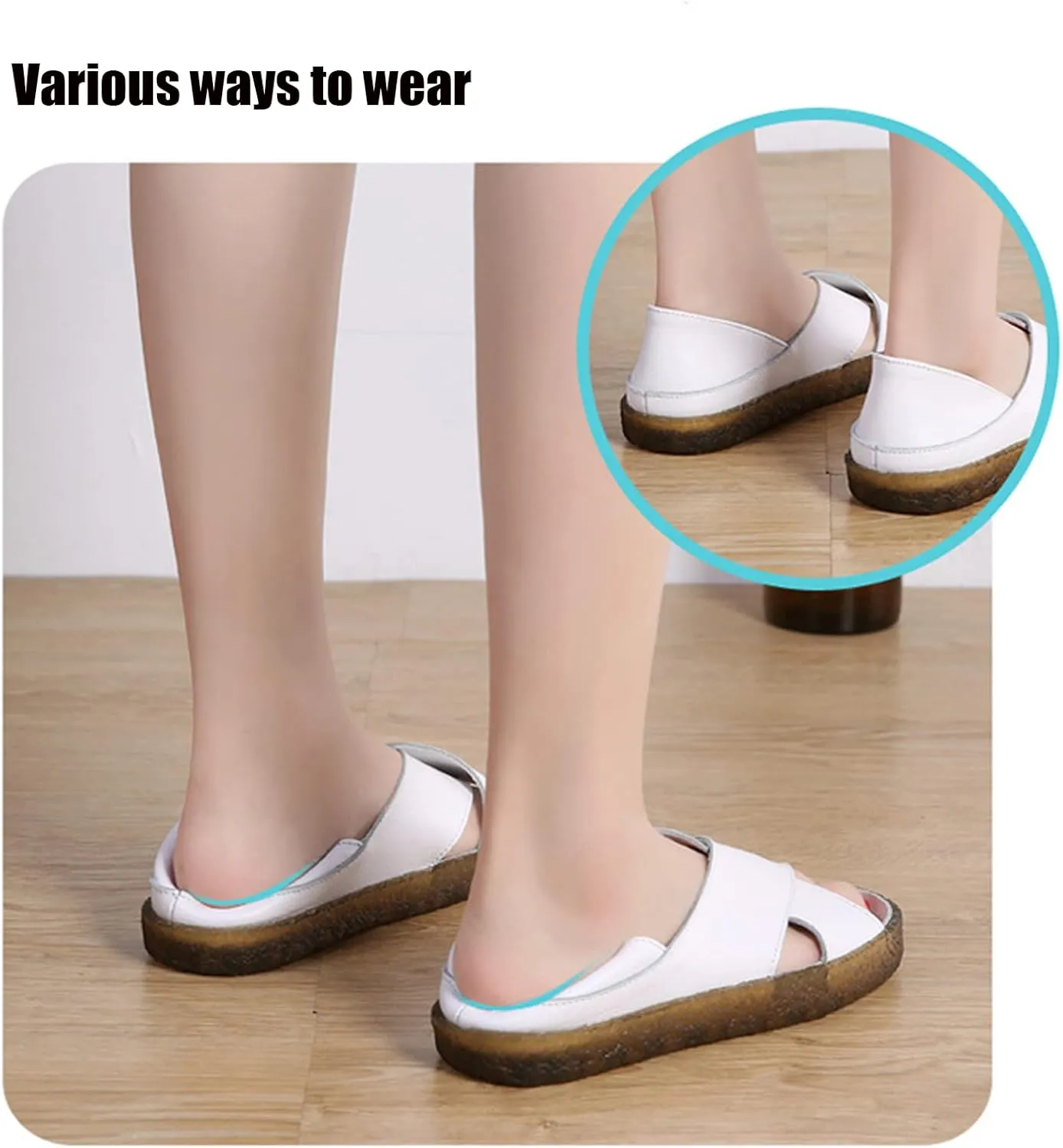 Women’s Genuine Leather Beef Tendon Flat Open Toe Sandals,Summer Casual Comfort Memory Insole Slip-on with Arch Support Soft Flats Walking Sandal Loafer