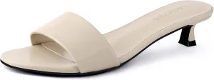 Womens Heeled Sandals Open Round Toe Kitten Low Heels for Women Slip on Slide Sandals Mule Heels Fashion Comfort Dress Party Shoes
