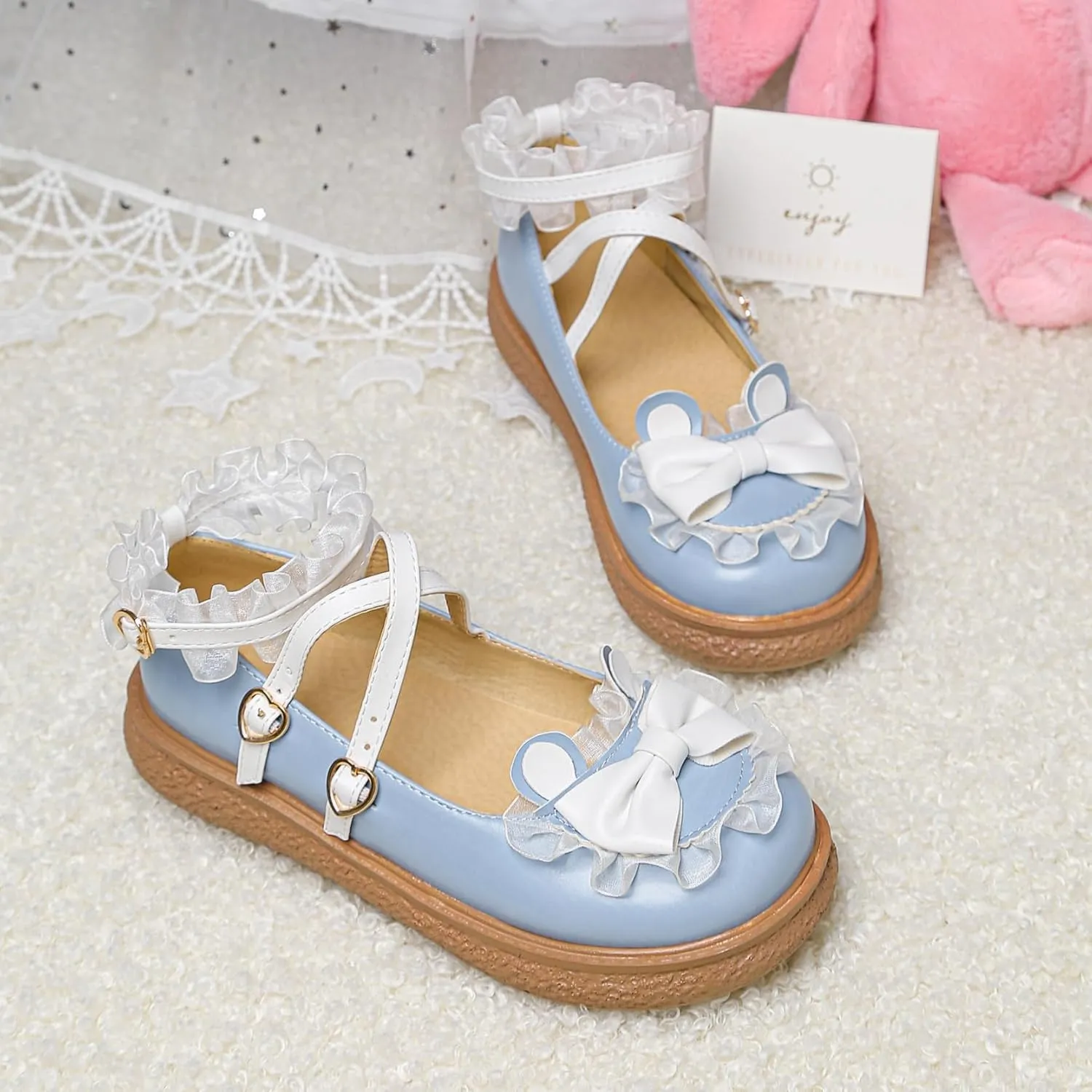 Women's Kawaii Mary Janes Flats, School Cute Mary Jane Shoes, Lolita Low Wedge Platform Heels Pump