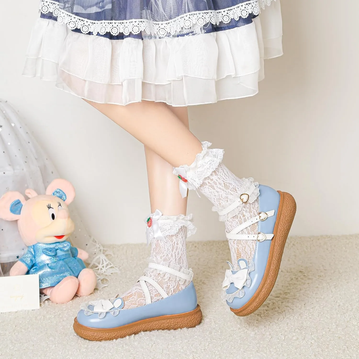 Women's Kawaii Mary Janes Flats, School Cute Mary Jane Shoes, Lolita Low Wedge Platform Heels Pump