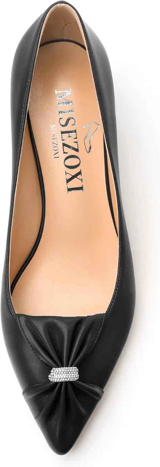 Womens Kitten Heel Pumps, Pointed Toe Dress Pumps for Women, Daily Pumps Shoes with Bow Tie
