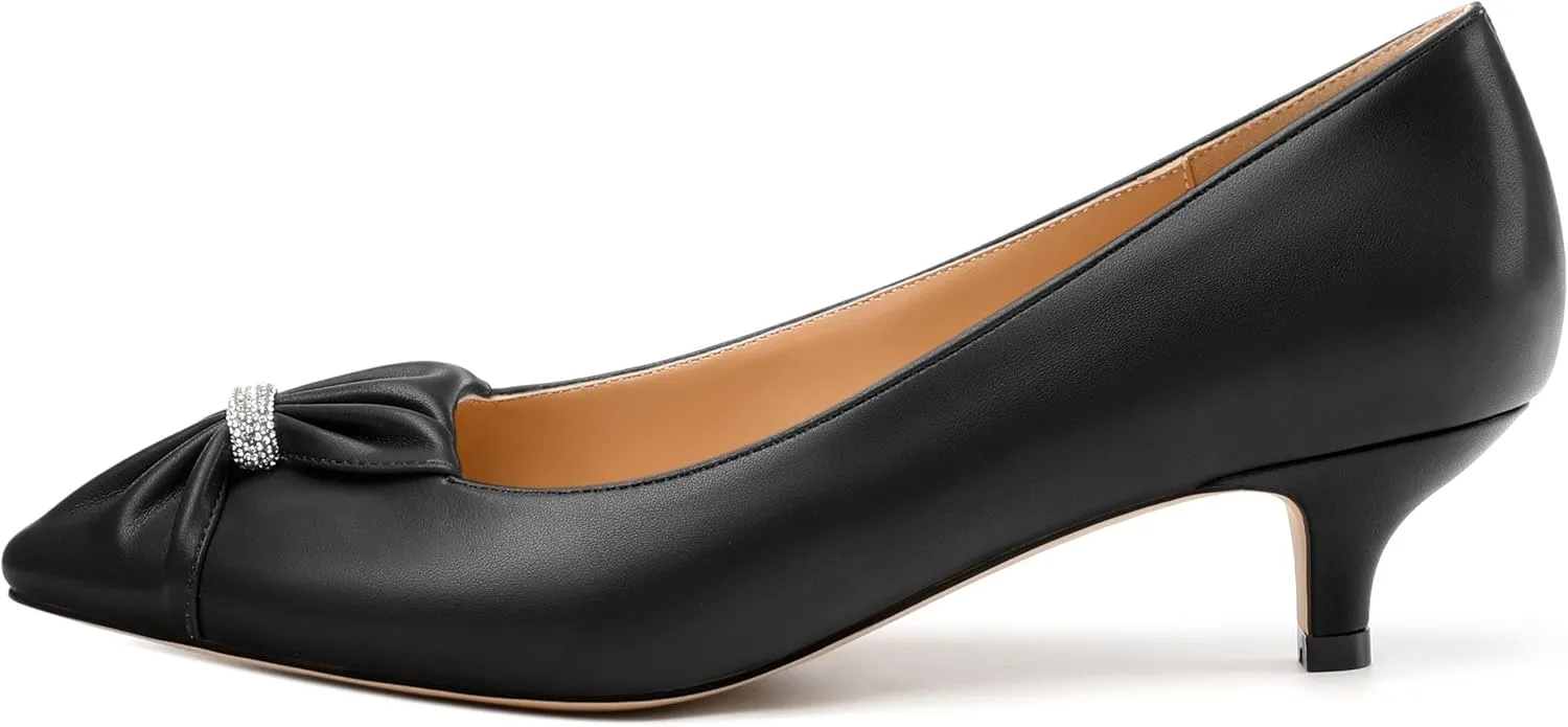 Womens Kitten Heel Pumps, Pointed Toe Dress Pumps for Women, Daily Pumps Shoes with Bow Tie