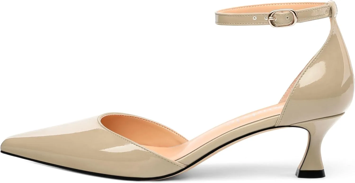 Womens Kitten Low Heels, Ankle Strap Pumps Pointed Closed Toe Heels for Women Dress Shoes Party Office Wedding 2 Inch