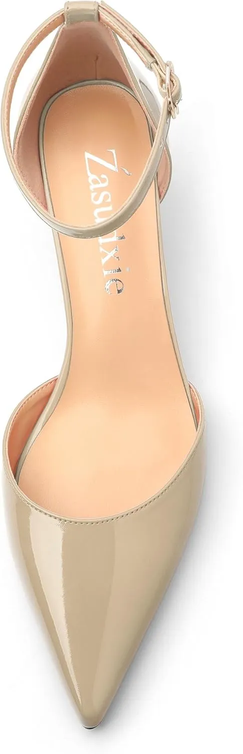 Womens Kitten Low Heels, Ankle Strap Pumps Pointed Closed Toe Heels for Women Dress Shoes Party Office Wedding 2 Inch