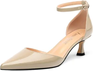 Womens Kitten Low Heels, Ankle Strap Pumps Pointed Closed Toe Heels for Women Dress Shoes Party Office Wedding 2 Inch