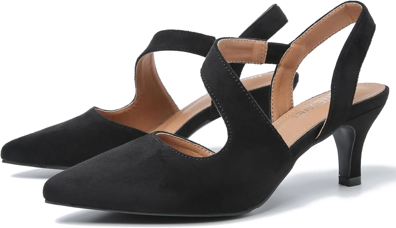 Womens Low Kitten Heel Pumps Closed Pointed Toe Slingback Heels Strappy Dorsays Wedding Evening Party Dress Shoes
