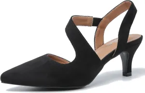 Womens Low Kitten Heel Pumps Closed Pointed Toe Slingback Heels Strappy Dorsays Wedding Evening Party Dress Shoes