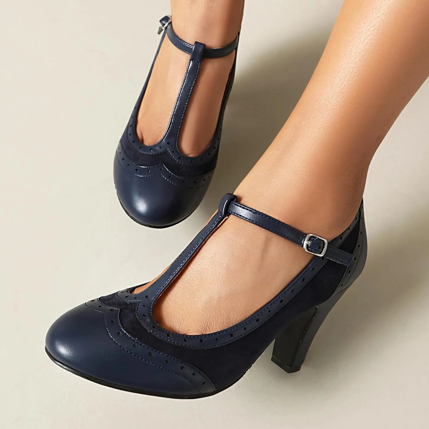 Women's Mary Jane Wingtip Rockability Oxford Close Round Toe Vintage 1950s Heels T-Straps Retro 1920s Victorian Pumps Shoes