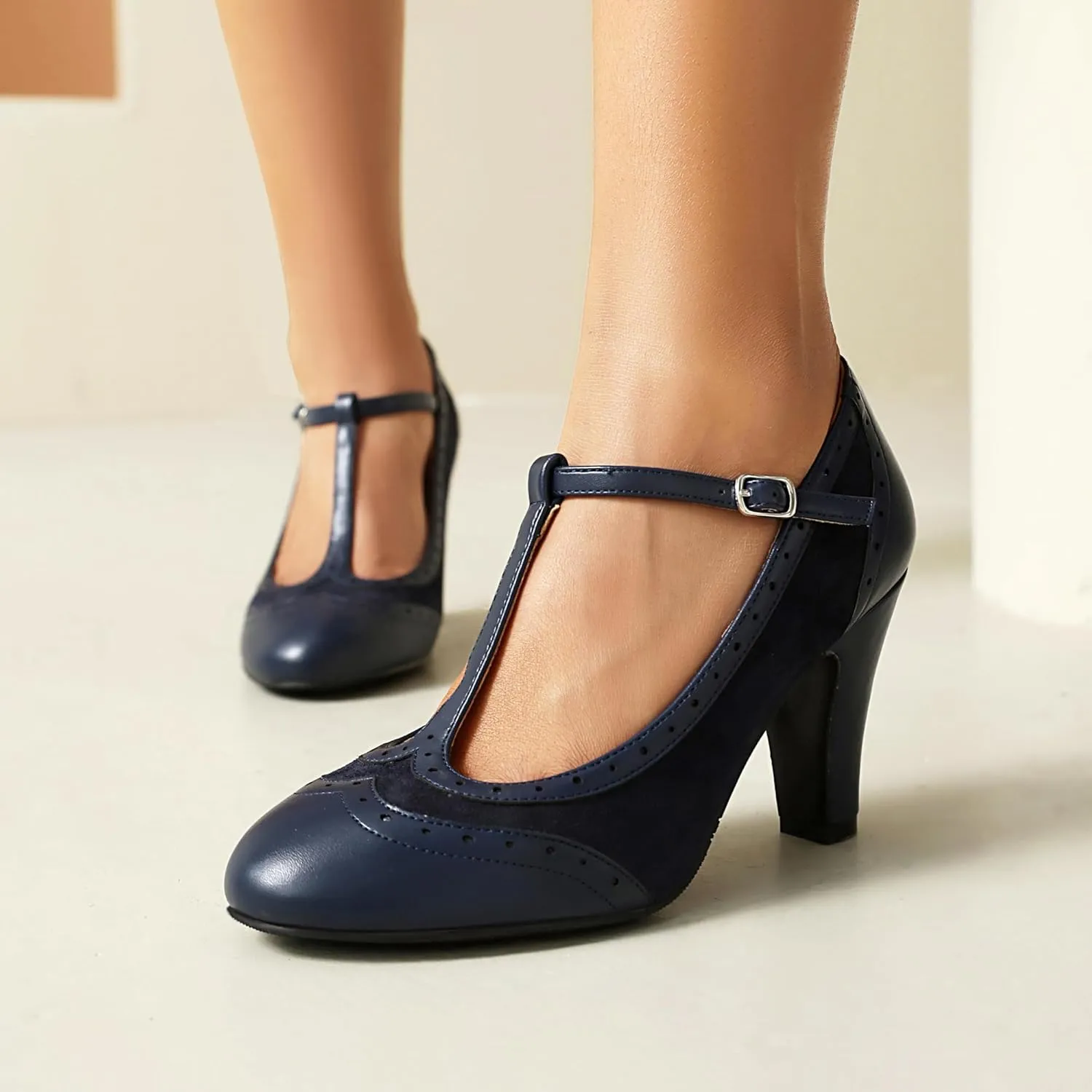 Women's Mary Jane Wingtip Rockability Oxford Close Round Toe Vintage 1950s Heels T-Straps Retro 1920s Victorian Pumps Shoes