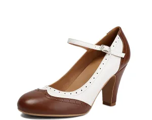 Women's Mary Jane Wingtip Rockability Oxford Two Tones Close Round Toe Vintage 1950s Heels Ankle Straps Retro 1920s Victorian Pumps Shoes