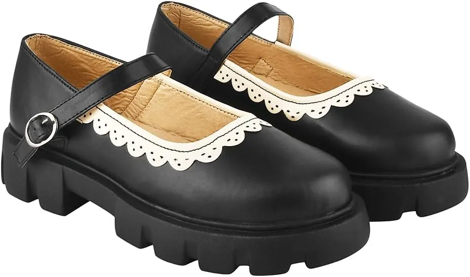 Women's Mary Janes Platform Dress Shoes – Low Heel Chunky Pumps with Round Toe, Ankle Strap, and Classic Oxford Design