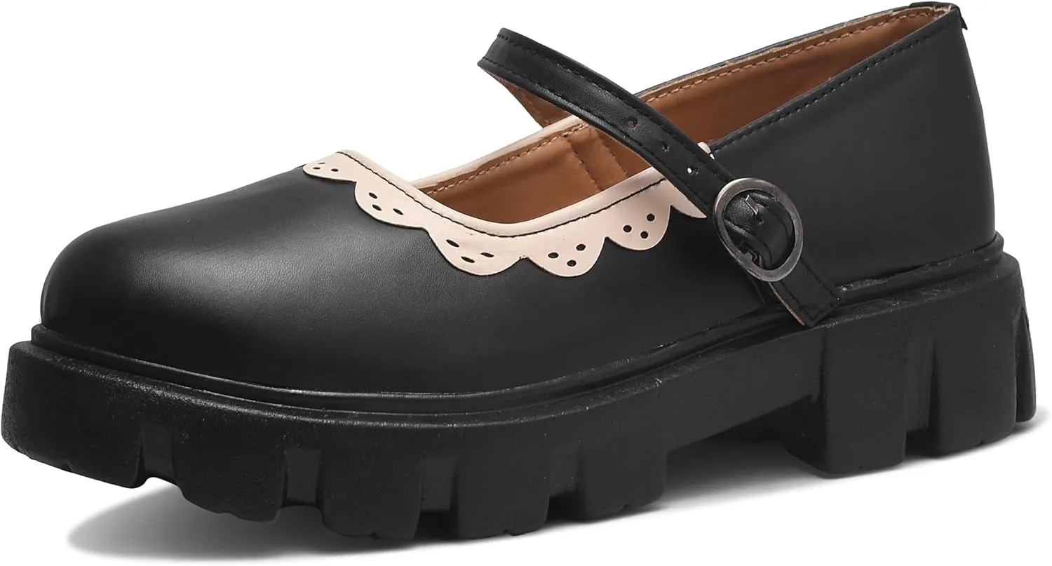 Women's Mary Janes Platform Dress Shoes – Low Heel Chunky Pumps with Round Toe, Ankle Strap, and Classic Oxford Design