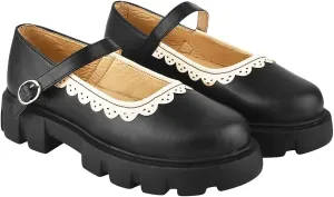 Women's Mary Janes Platform Dress Shoes – Low Heel Chunky Pumps with Round Toe, Ankle Strap, and Classic Oxford Design