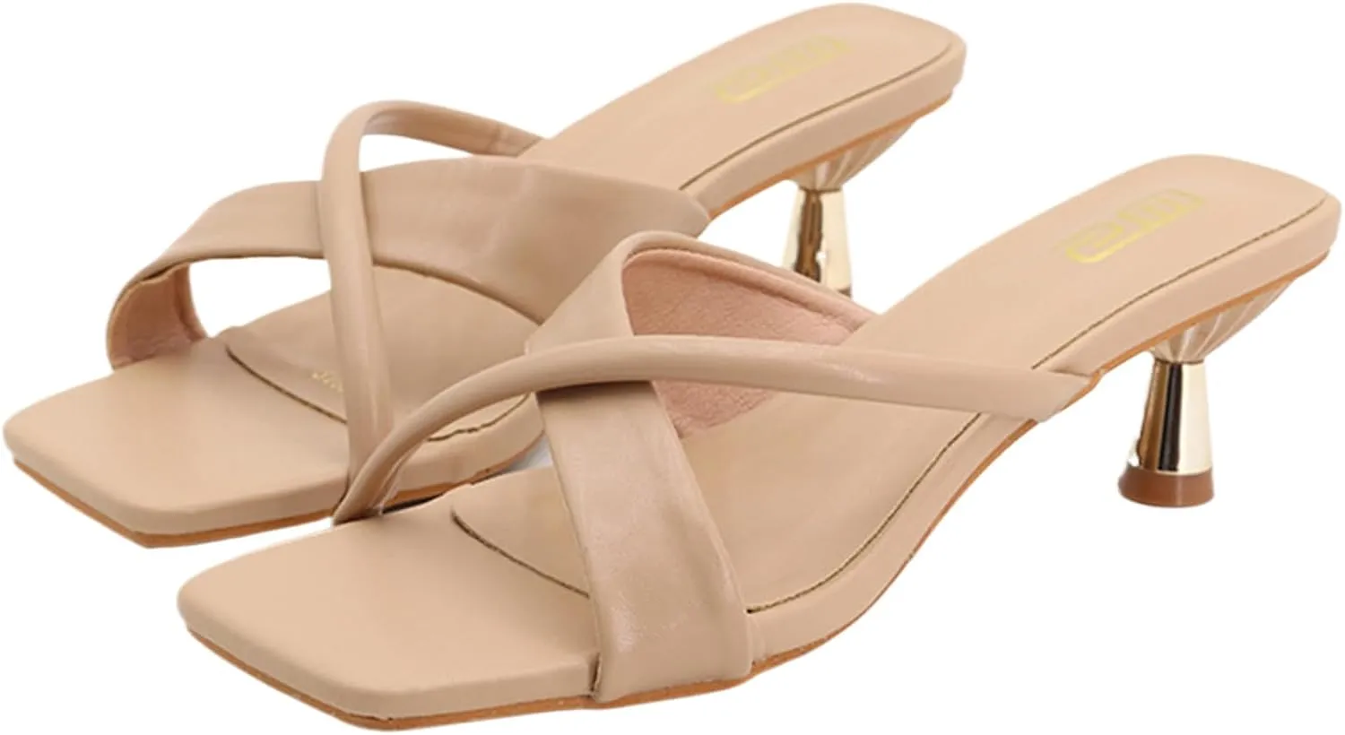 Women's Open Toe Low Kitten Heel Dress Mule Sandals Fashion Square Head Cross-Strap Backless Slip-On Sexy Prom High Heel Sandals Wedding Evening High Heel Sandals
