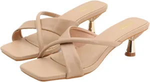 Women's Open Toe Low Kitten Heel Dress Mule Sandals Fashion Square Head Cross-Strap Backless Slip-On Sexy Prom High Heel Sandals Wedding Evening High Heel Sandals