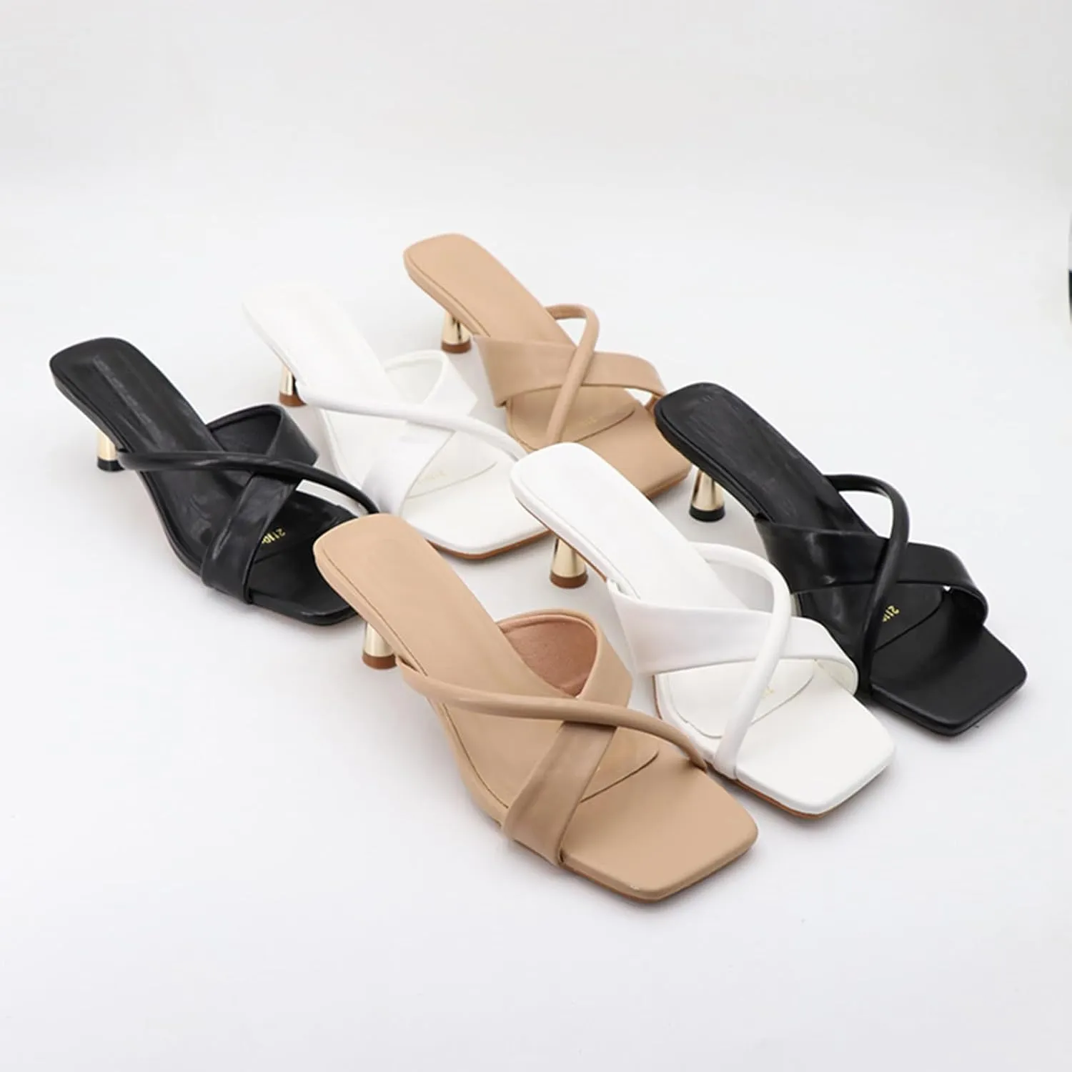 Women's Open Toe Low Kitten Heel Dress Mule Sandals Fashion Square Head Cross-Strap Backless Slip-On Sexy Prom High Heel Sandals Wedding Evening High Heel Sandals