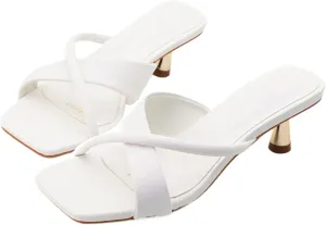Women's Open Toe Low Kitten Heel Dress Mule Sandals Fashion Square Head Cross-Strap Backless Slip-On Sexy Prom High Heel Sandals Wedding Evening High Heel Sandals