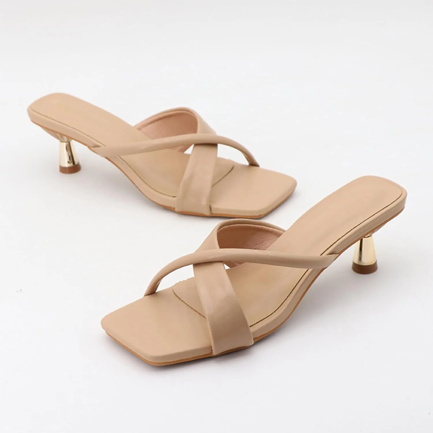 Women's Open Toe Low Kitten Heel Dress Mule Sandals Fashion Square Head Cross-Strap Backless Slip-On Sexy Prom High Heel Sandals Wedding Evening High Heel Sandals