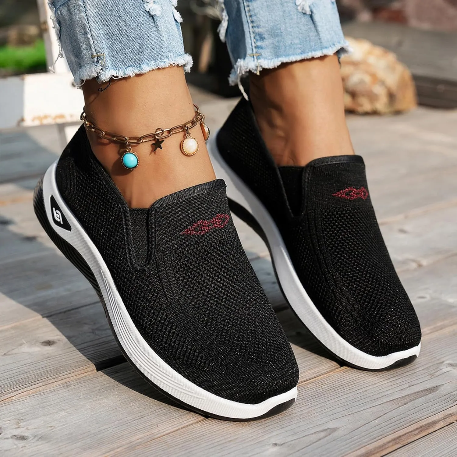 Women's Orthopedic Breathable Shoes Summer Comfortable Woven Slip-On Sneakers Fashion Lightweight Mesh Hollow Out Soft Sole Walking Shoes with Arch Support
