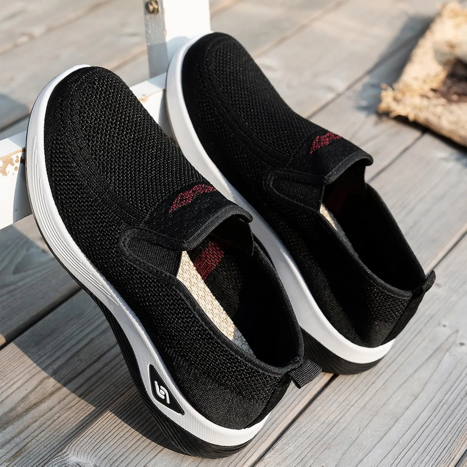 Women's Orthopedic Breathable Shoes Summer Comfortable Woven Slip-On Sneakers Fashion Lightweight Mesh Hollow Out Soft Sole Walking Shoes with Arch Support