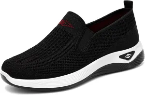 Women's Orthopedic Breathable Shoes Summer Comfortable Woven Slip-On Sneakers Fashion Lightweight Mesh Hollow Out Soft Sole Walking Shoes with Arch Support