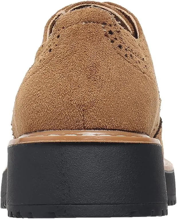 Women's Oxfords Classic Lace Up Vintage Round Toe Platform Casual Wingtip Brogues Low Heel Dress Shoes