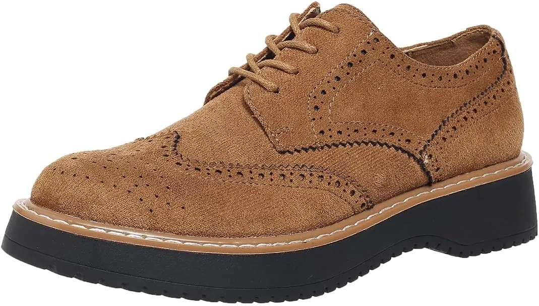 Women's Oxfords Classic Lace Up Vintage Round Toe Platform Casual Wingtip Brogues Low Heel Dress Shoes