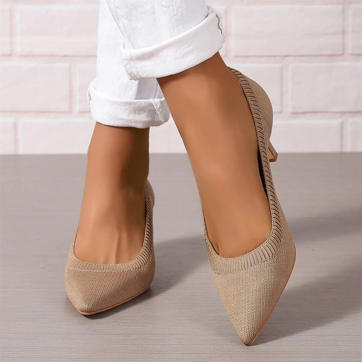 Women's Pumps Kitten Heel Pump Shoes Pointed Toe Knit Comfortable Dress Shoes for Work Business Casual Party Dressy, US Size 4-11