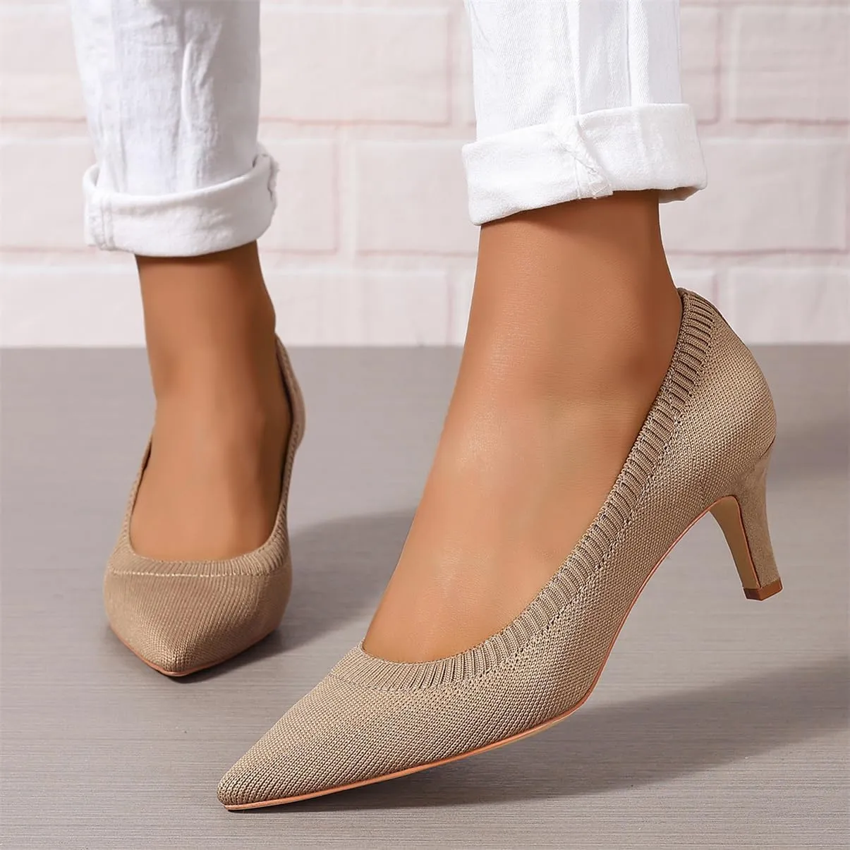 Women's Pumps Kitten Heel Pump Shoes Pointed Toe Knit Comfortable Dress Shoes for Work Business Casual Party Dressy, US Size 4-11