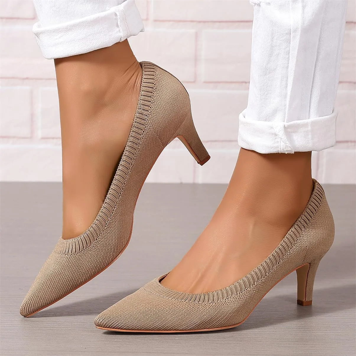 Women's Pumps Kitten Heel Pump Shoes Pointed Toe Knit Comfortable Dress Shoes for Work Business Casual Party Dressy, US Size 4-11