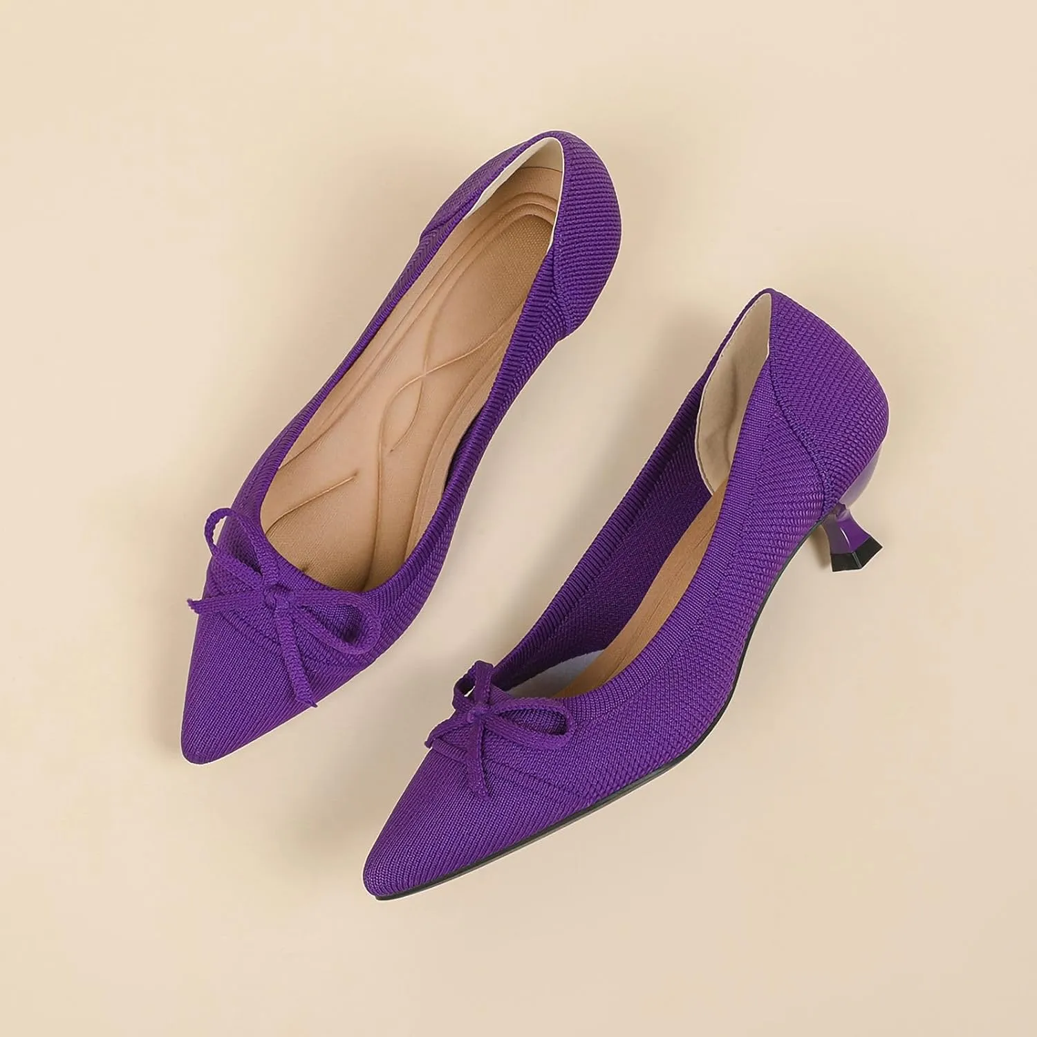 Women's Pumps Kitten Heels Pointed Toe Knit Comfortable Casual Work Office Wedding Dressy