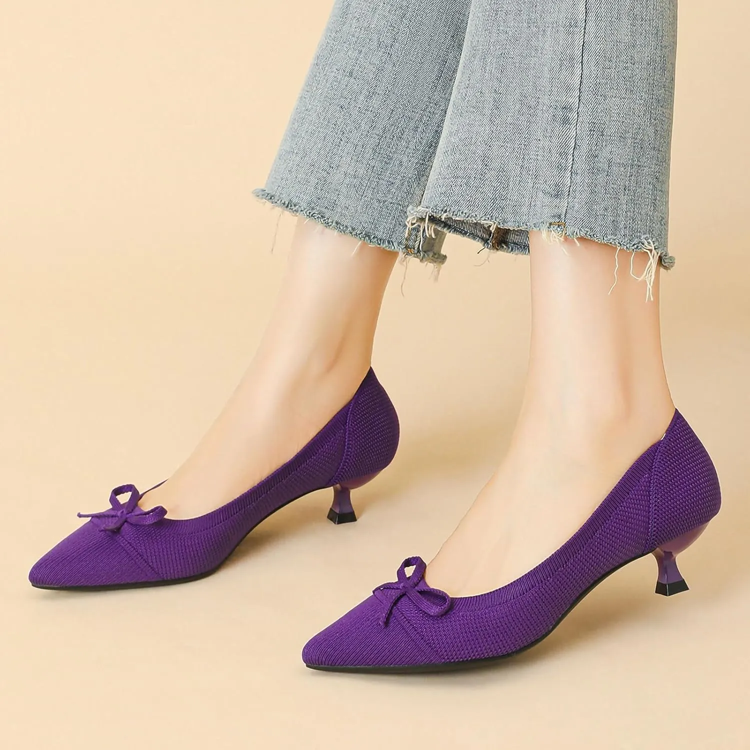 Women's Pumps Kitten Heels Pointed Toe Knit Comfortable Casual Work Office Wedding Dressy