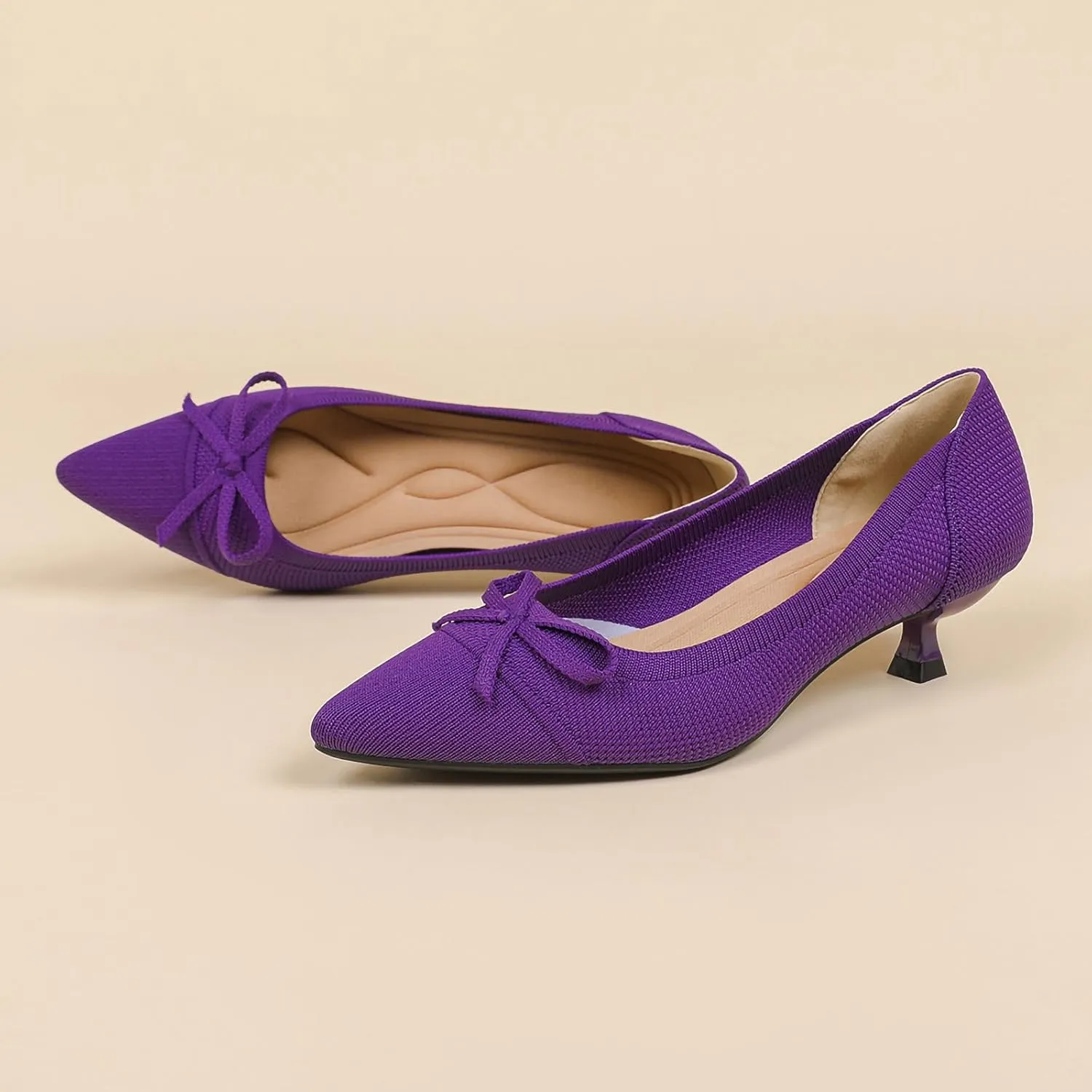 Women's Pumps Kitten Heels Pointed Toe Knit Comfortable Casual Work Office Wedding Dressy