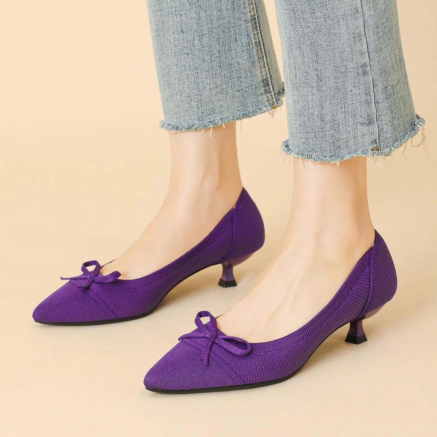 Women's Pumps Kitten Heels Pointed Toe Knit Comfortable Casual Work Office Wedding Dressy