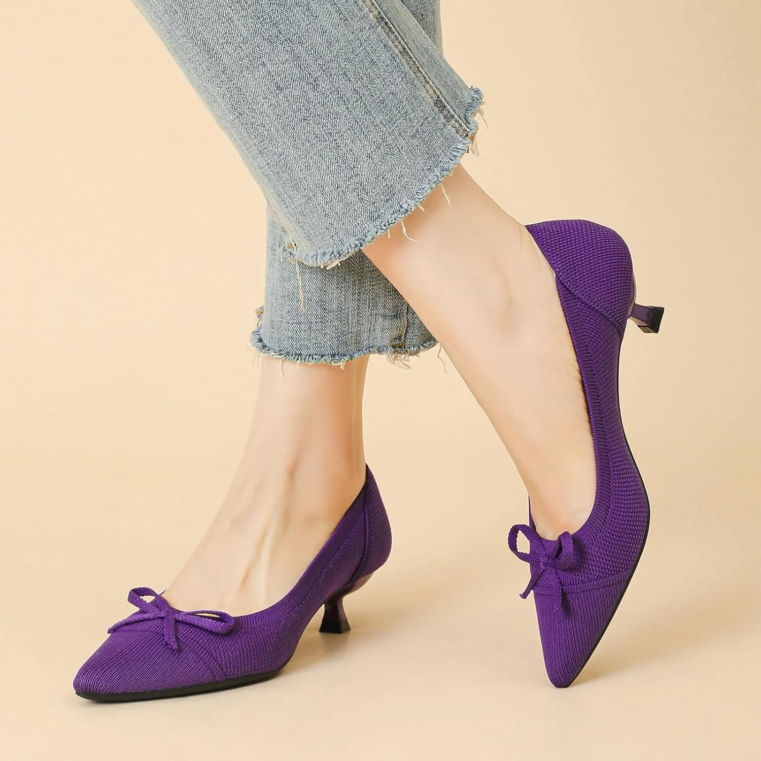 Women's Pumps Kitten Heels Pointed Toe Knit Comfortable Casual Work Office Wedding Dressy